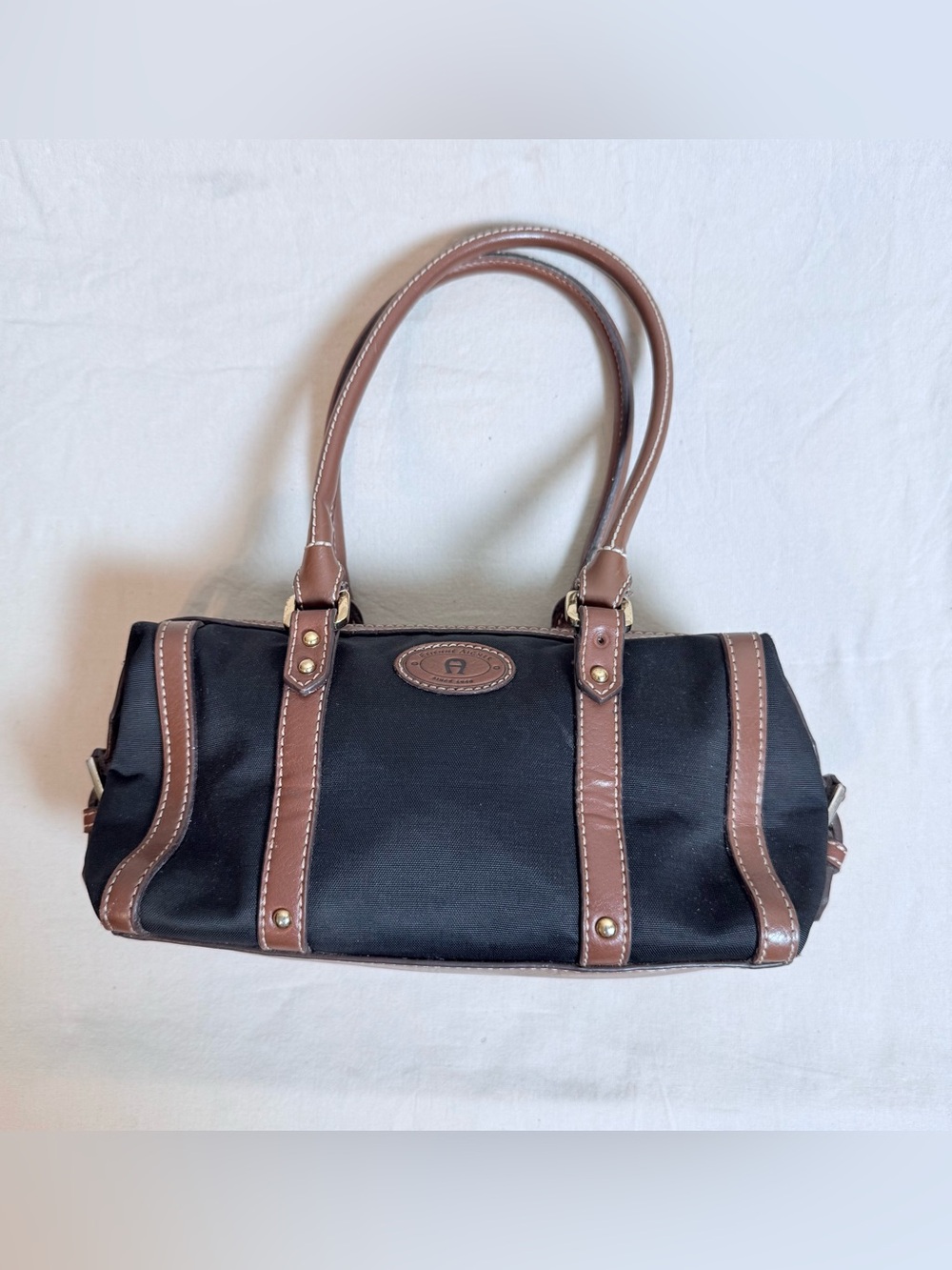 Etienne Aigner Small Black Brown Barrel Bag Y2K East West Satchel